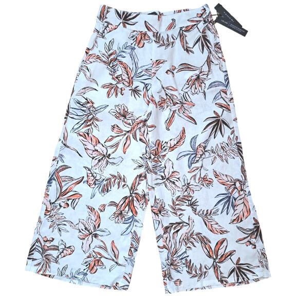 Tahari Women’s Cropped Wide Leg Floral Print 100% Linen Pants Size Medium NWT - Picture 1 of 5
